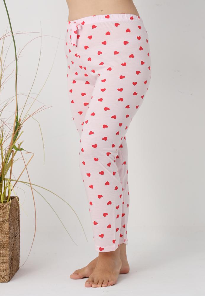 Pantaloni de Pijama Dama Lungi,Big Size, Culoare Roz cu Inimi Rosi,Engros